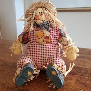 Patchwork Scarecrow Doll with Straw Hat